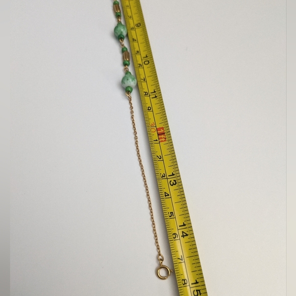 Vintage Necklace Marbled Green Glass & Gold Tone Beads Fine Chain 15" Choker - Picture 9 of 9